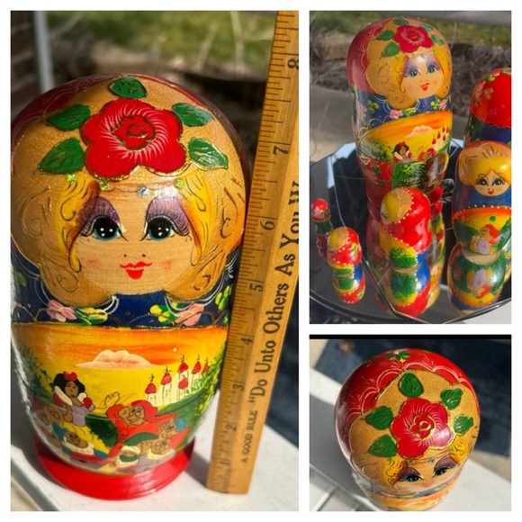 Vintage Russian Matryoshka Nesting Dolls featuring Snow White & the 7 Dwarfs - Picture 1 of 4